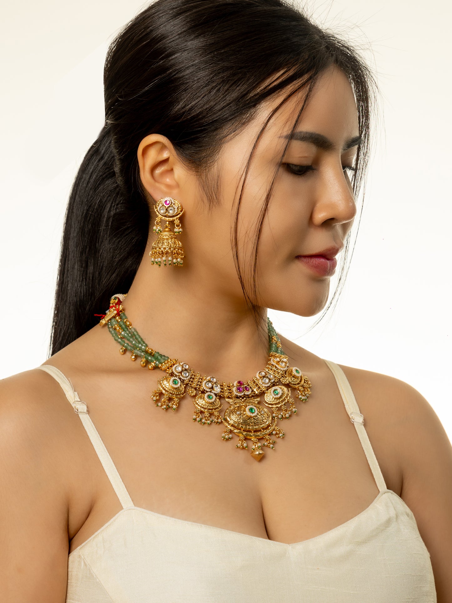 Pragya Beaded with Polki Necklace and Earring Set