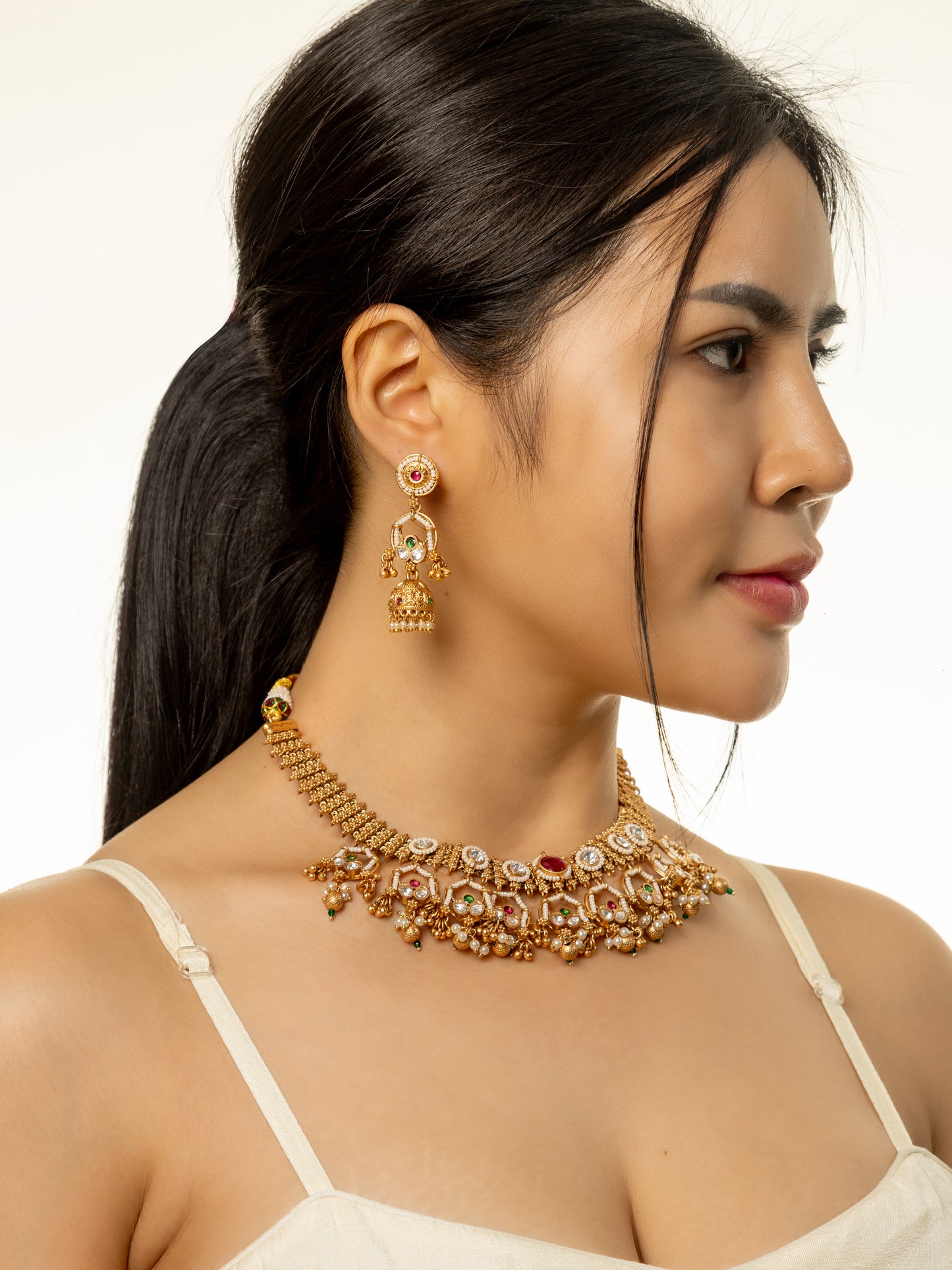 Nidhi Beaded with Polki Necklace and Earring Set