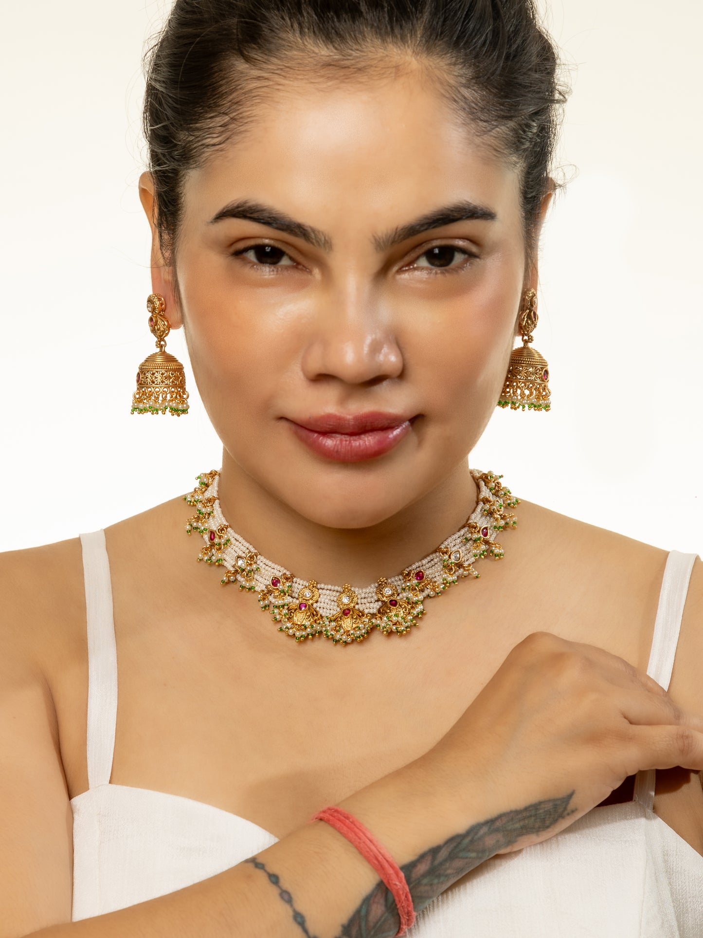 Mitali Beaded with Polki Necklace and Earring Set