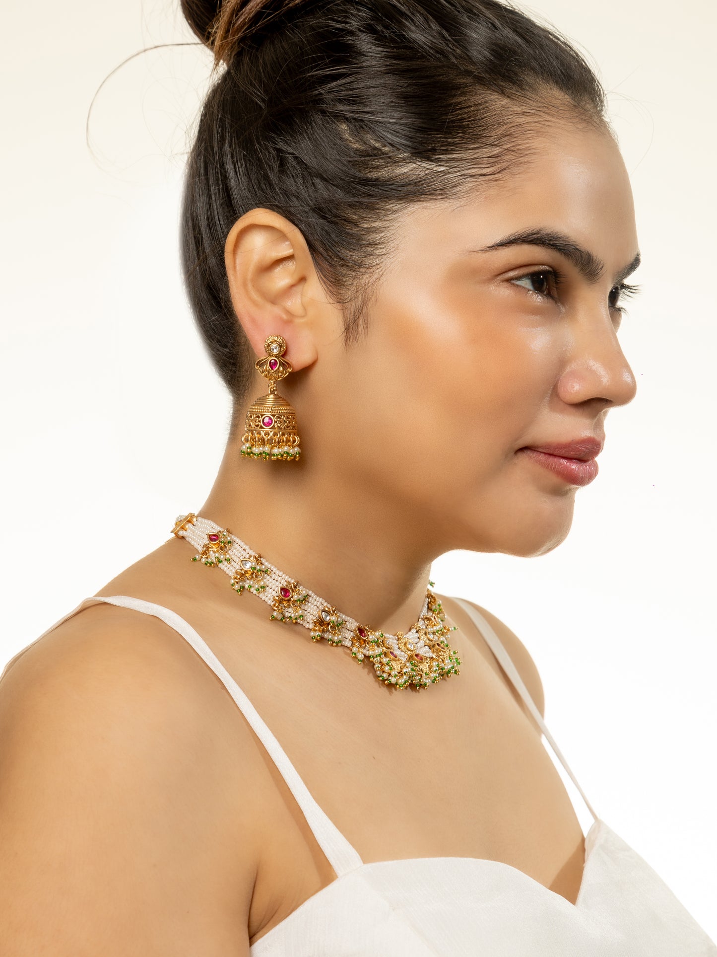 Mitali Beaded with Polki Necklace and Earring Set