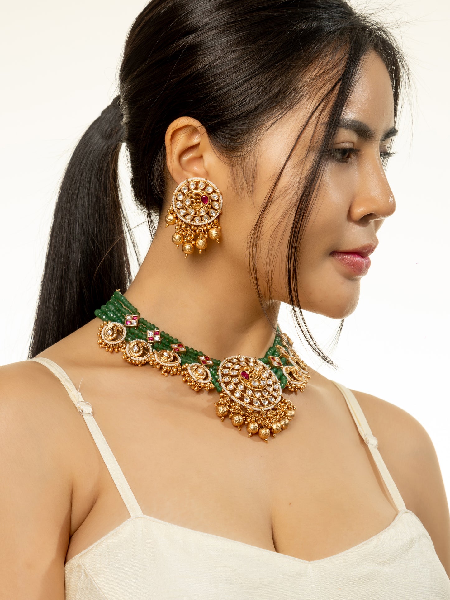 Meera Beaded with Polki Necklace and Earring Set