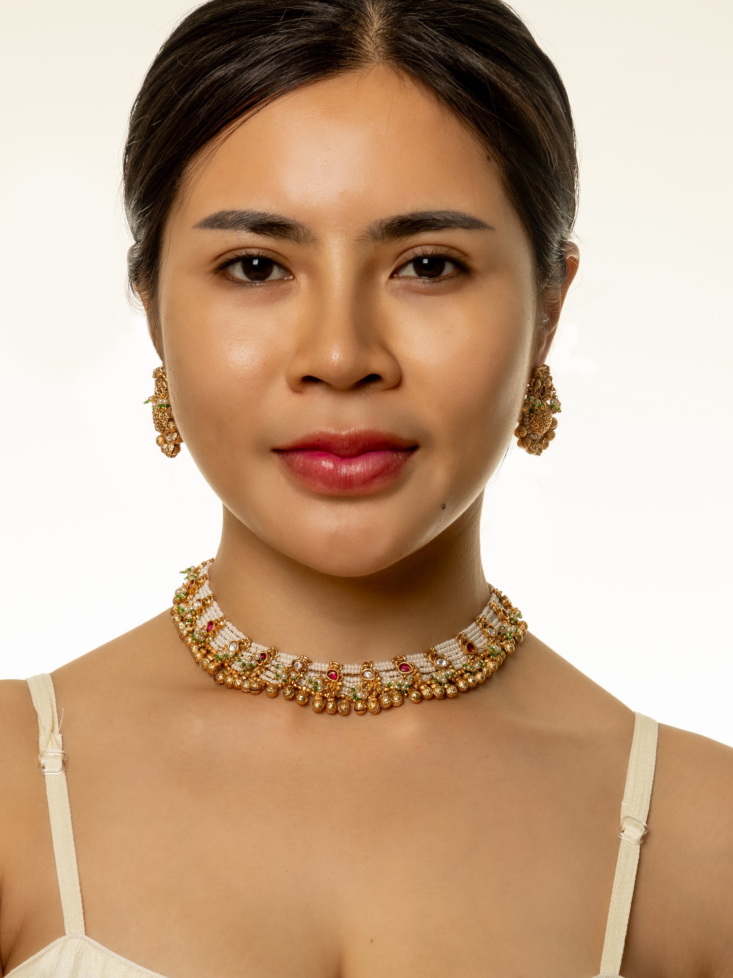 Nikita Beaded with Polki Necklace and Earring Set