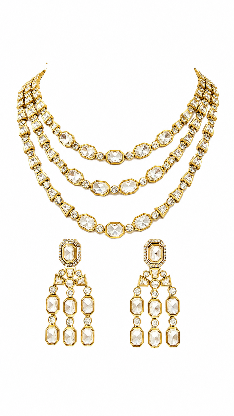 Regal Triple Layer Polki Necklace Set