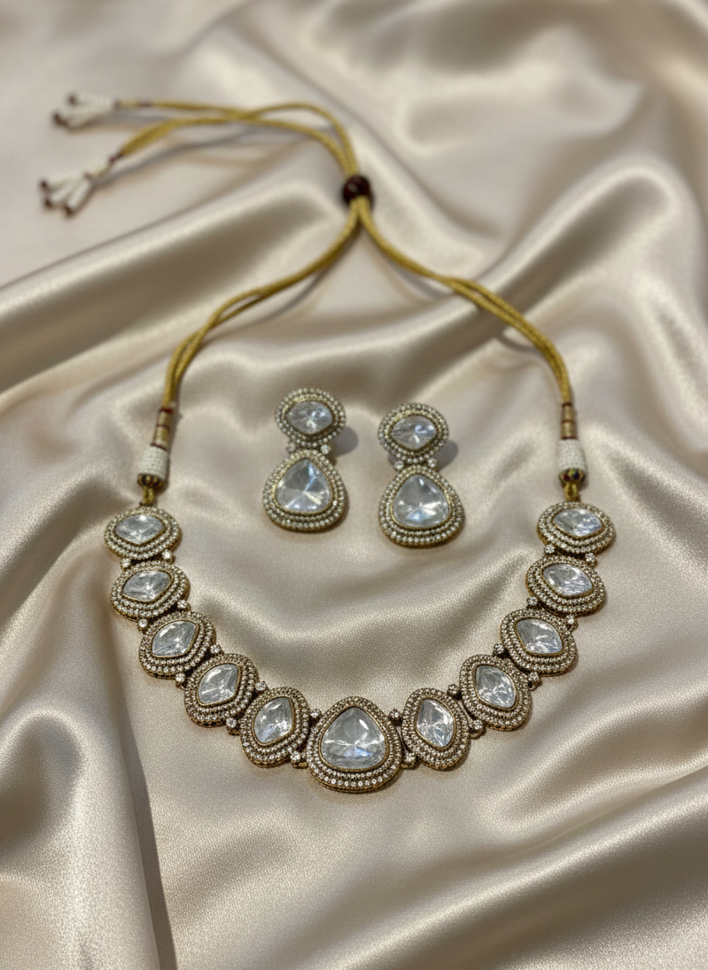 Noor Classic Polki Cushion Necklace Set