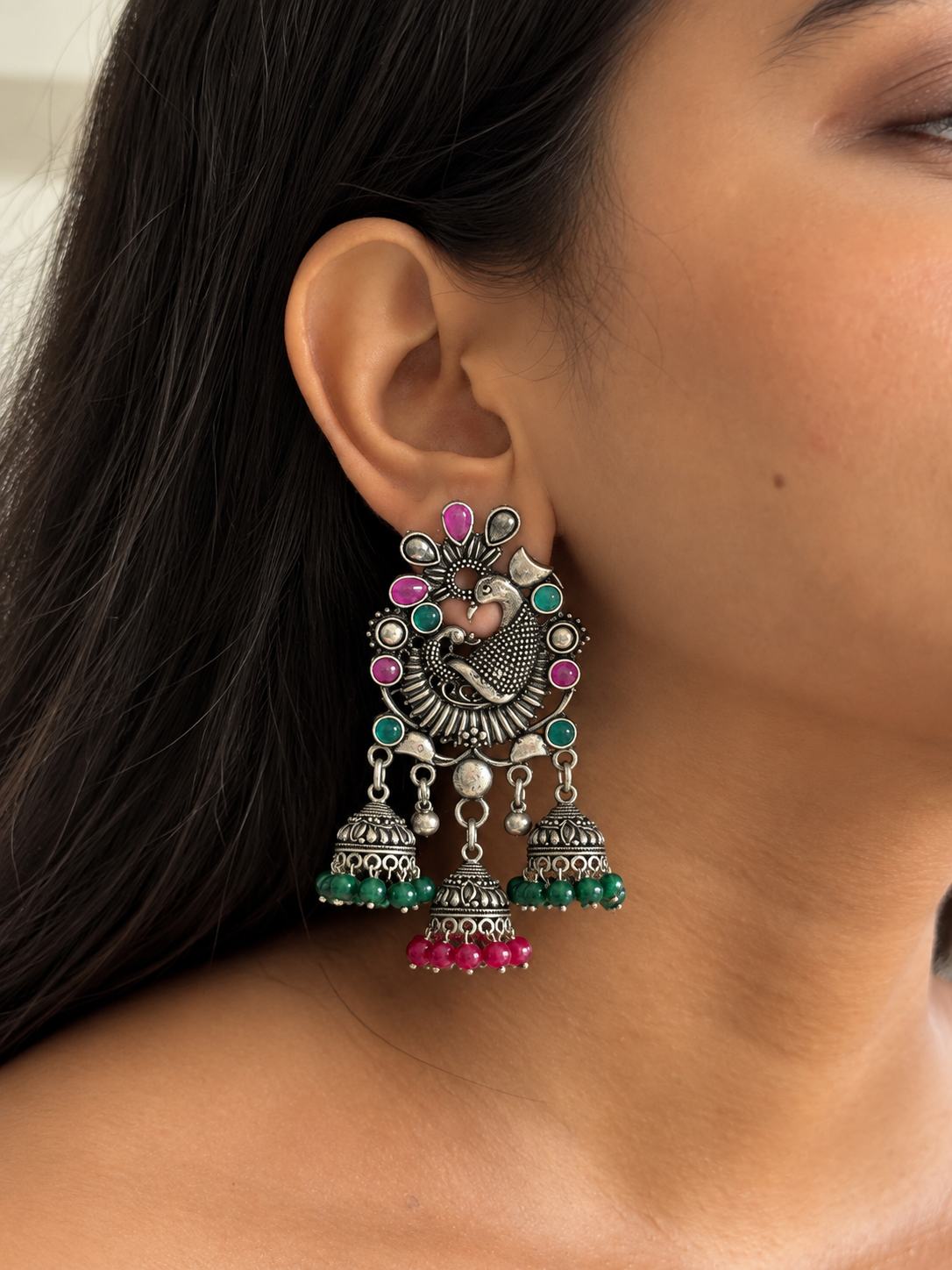 Mayukhi Peacock Jhumka Earrings