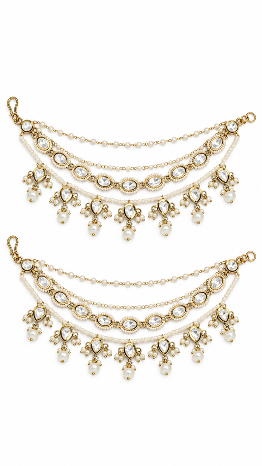 Noor Pearl Kundan Ear Chain