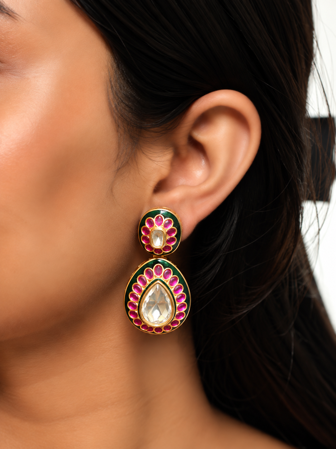 Ruhani Emerald Kundan Drop Earrings