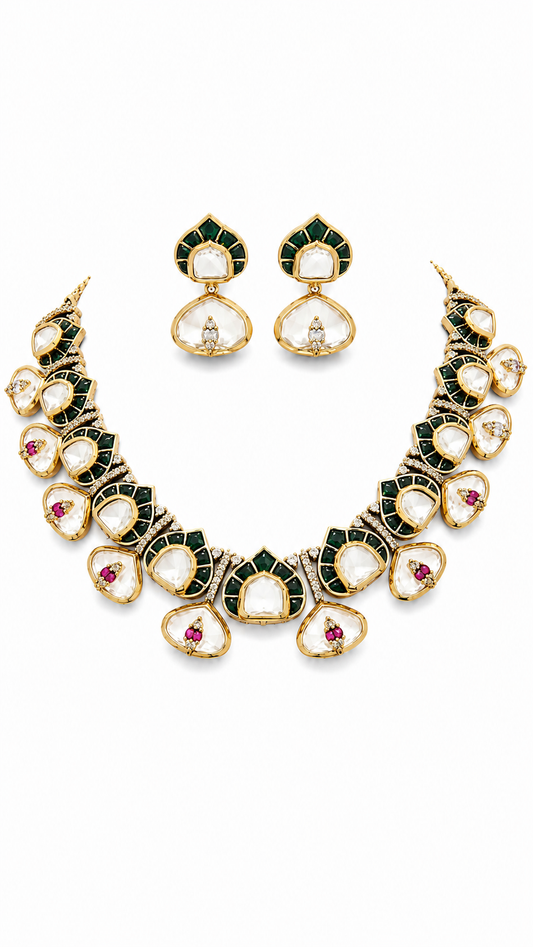 Regal Emerald Polki Bridal Choker Set