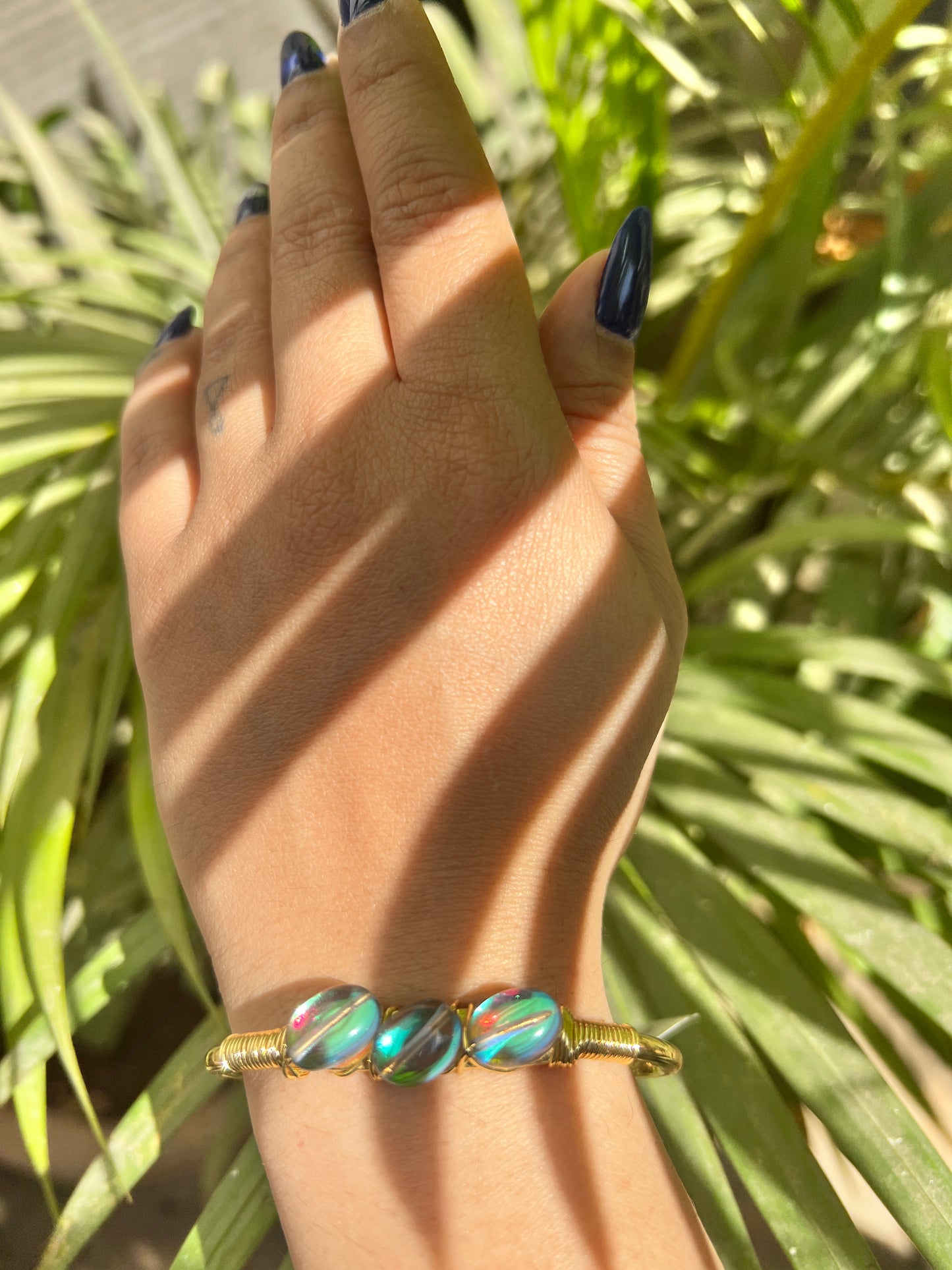 Oynx Opal Trio Gold Cuff