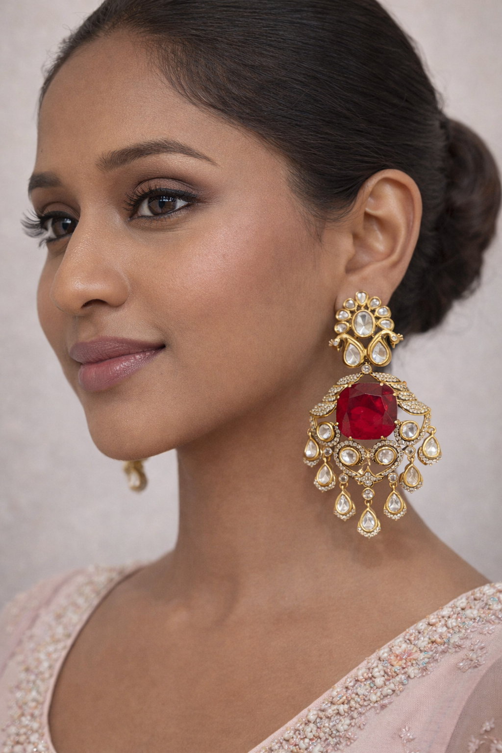 Padma Ruby Polki Chand Earrings