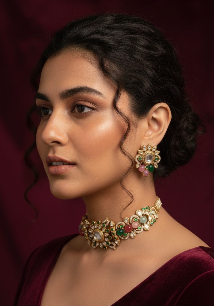 Rajwada Navratna Polki Choker Set