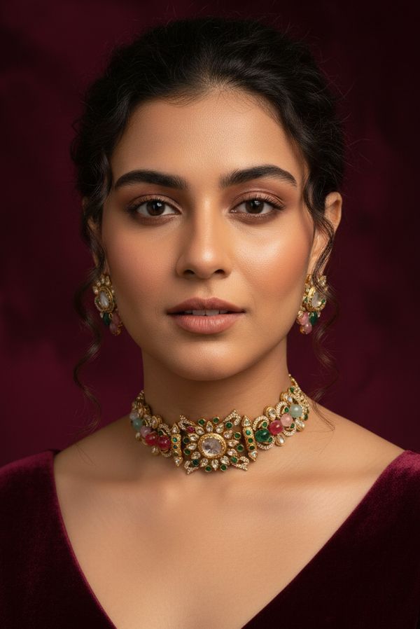 Rajwada Navratna Polki Choker Set