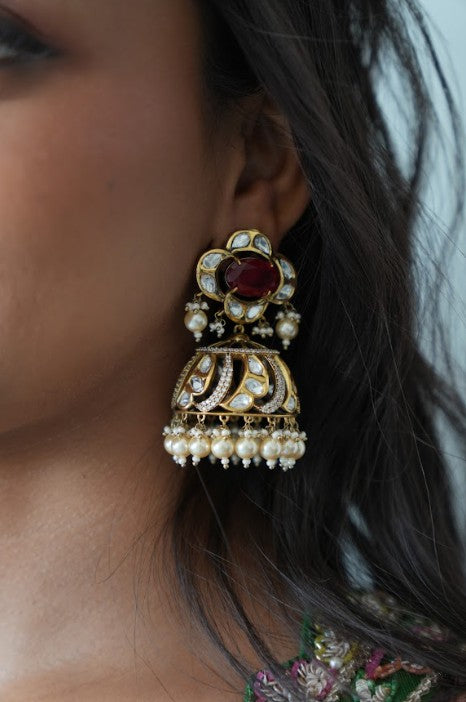 Tara Polki Pearl Jhumka Earrings