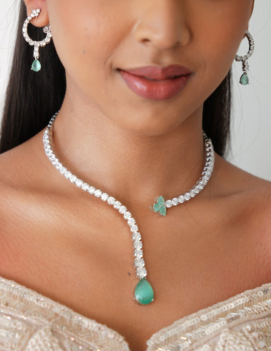 Zoya Clover Drop Diamond Necklace Set