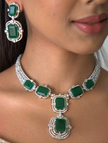 Ira Neelam Emerald Diamond Necklace Set