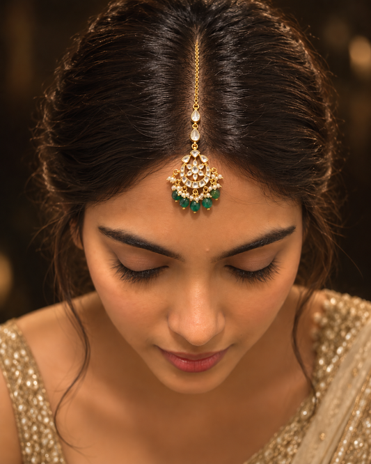 Zaria Emerald Pearl Maang Tikka