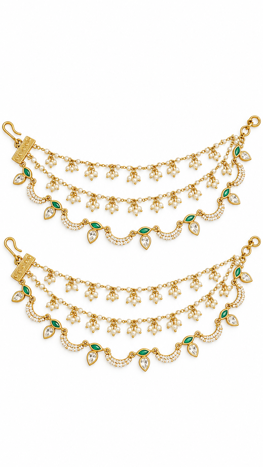 Meher Emerald Pearl Ear Chain