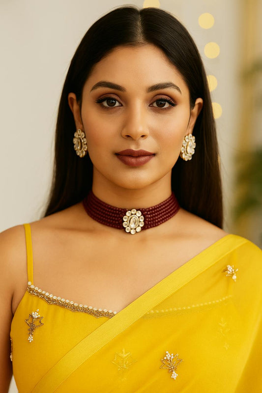 Regal Maroon Kundan Choker Set