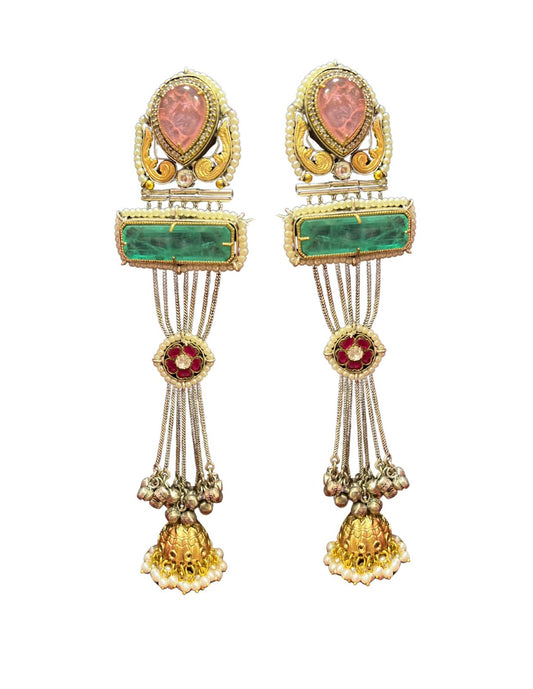 Kashmiri Emerald-Ruby Taranga Earrings