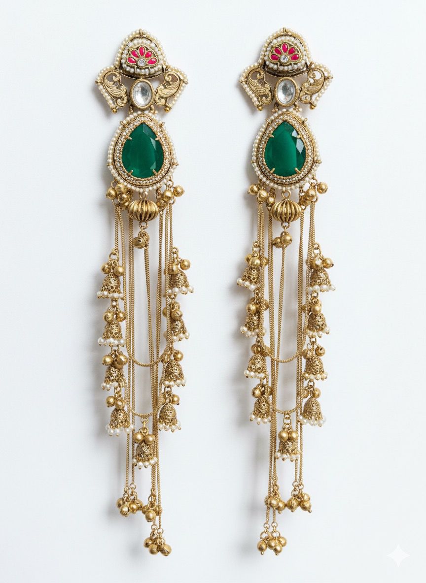Emerald Cascade Temple Jhumkas