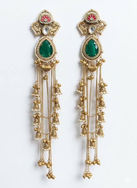Emerald Cascade Temple Jhumkas