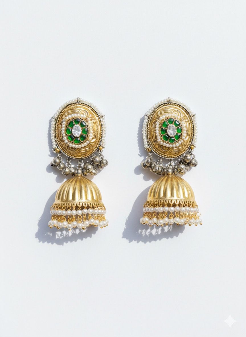 Emerald Bloom Dome Jhumkas
