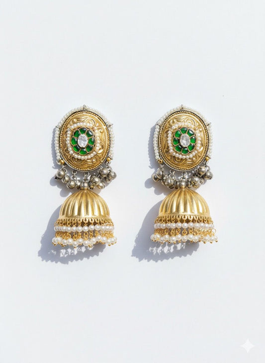 Emerald Bloom Dome Jhumkas