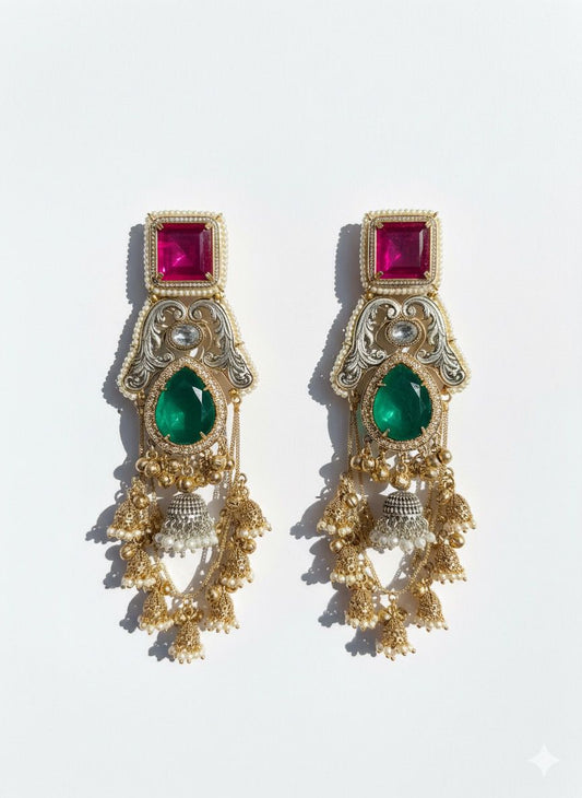 Regal Ruby-Emerald Jhumka Chandeliers