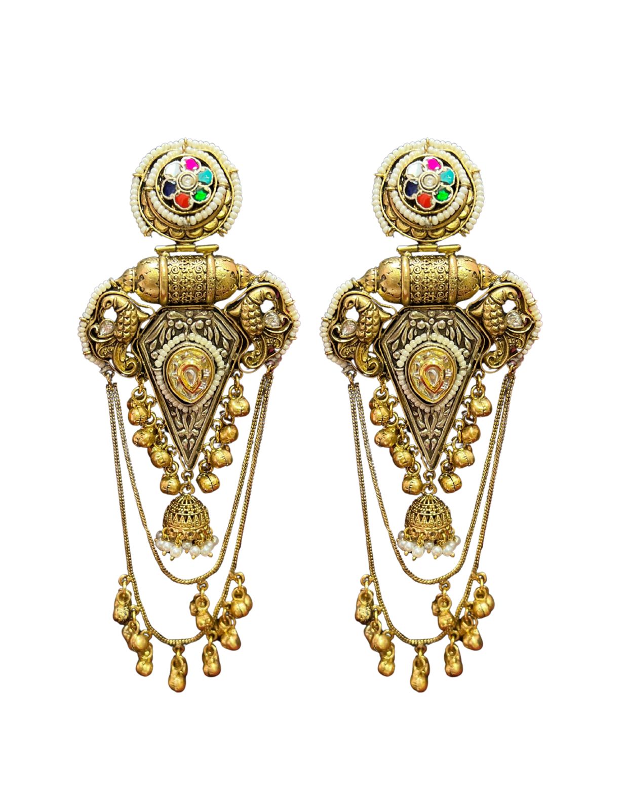Heritage Navratna Temple Dangler Earrings