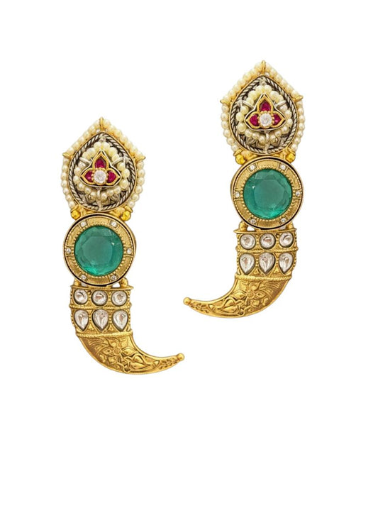 Emerald Crescent Kundan Ear Cuffs