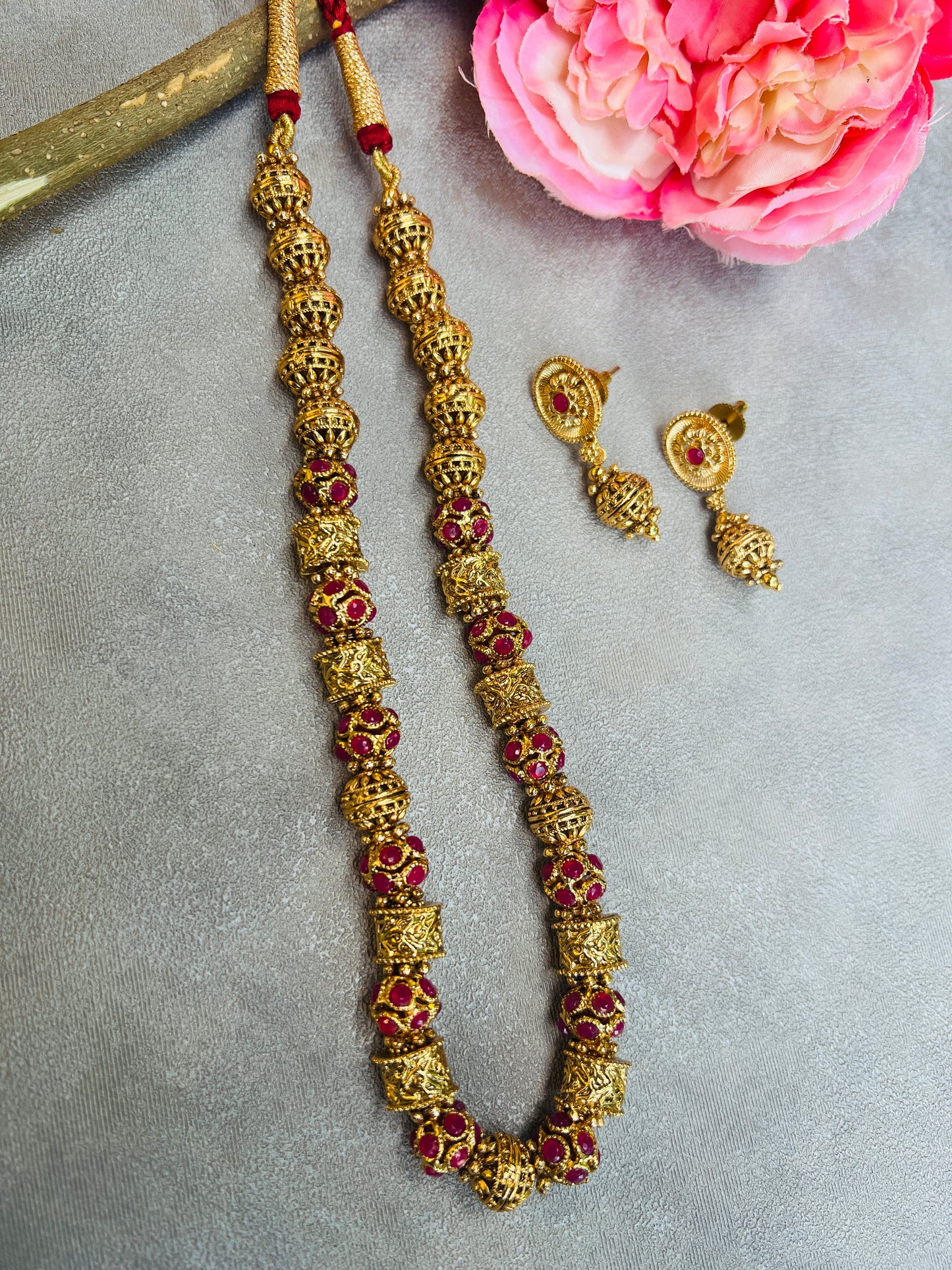 Nandini Ruby Necklace with Earrings