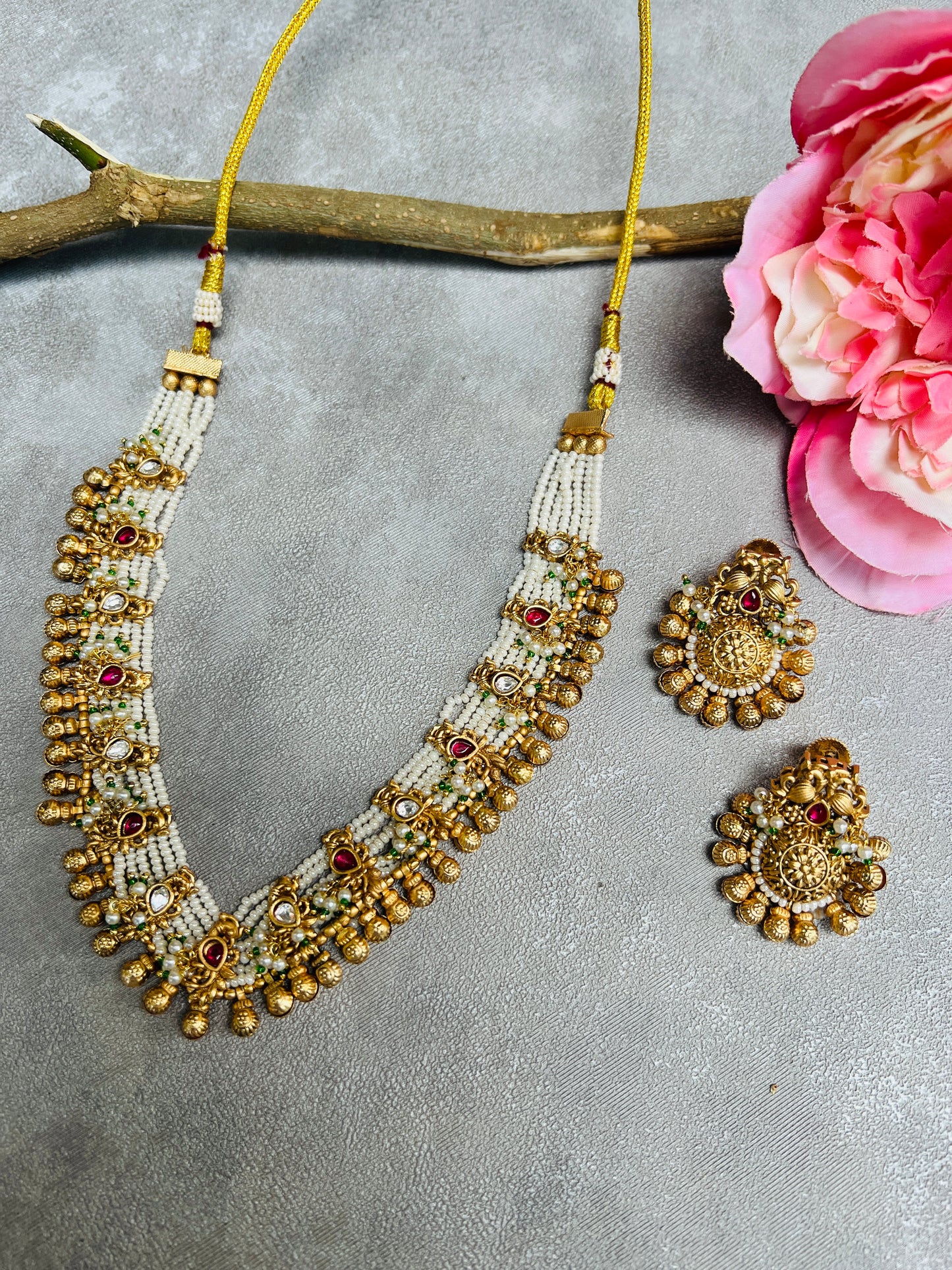 Nikita Beaded with Polki Necklace and Earring Set