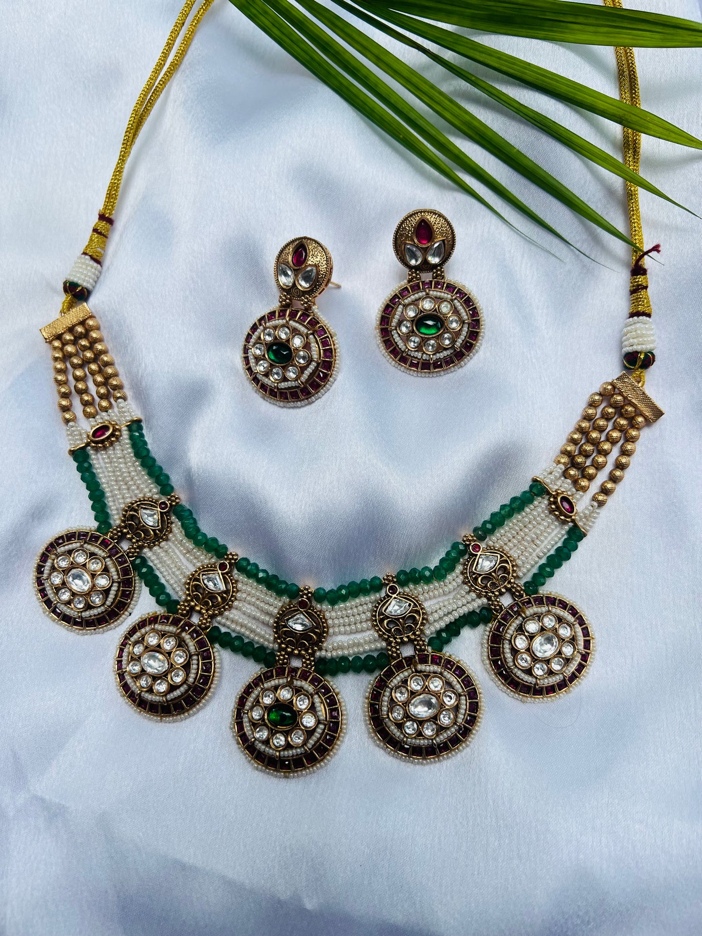 Manisha  Beaded with Polki Necklace and Earring Set