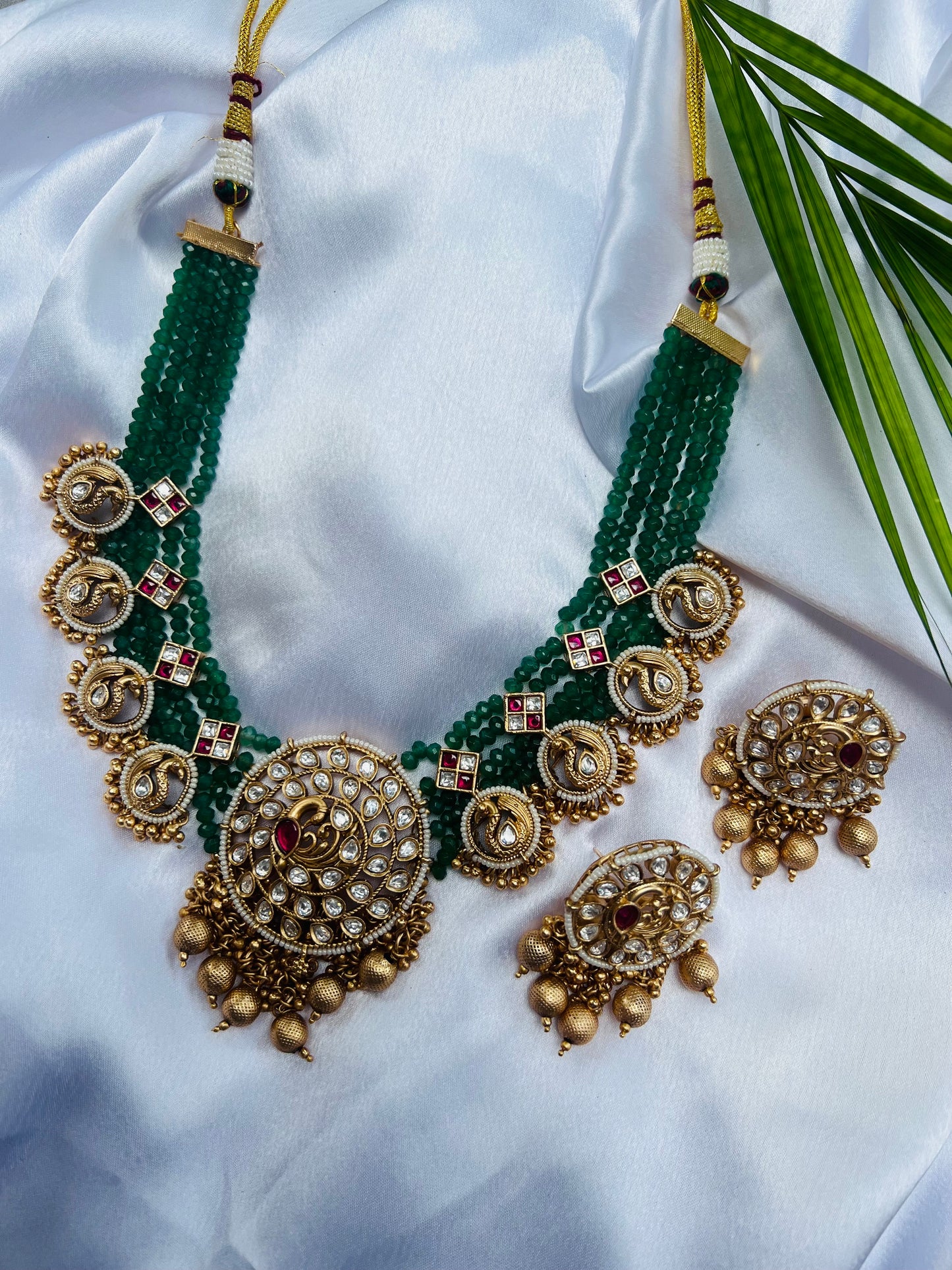 Meera Beaded with Polki Necklace and Earring Set